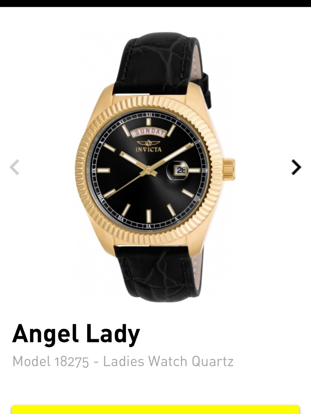 Invicta Gold-Tone Case Black Dial Ladies Watch with Black Strap